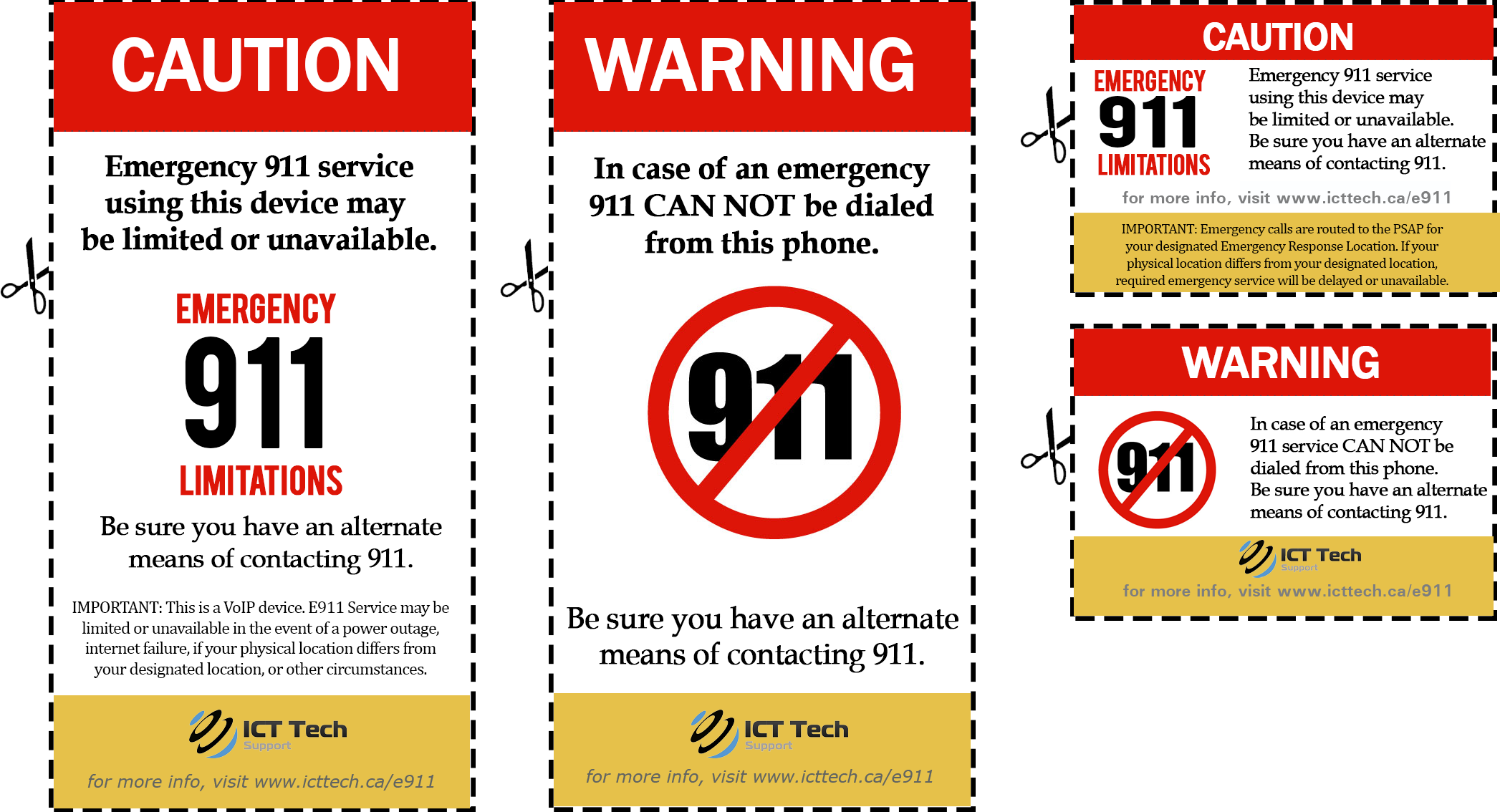 ICT e911 Caution Stickers